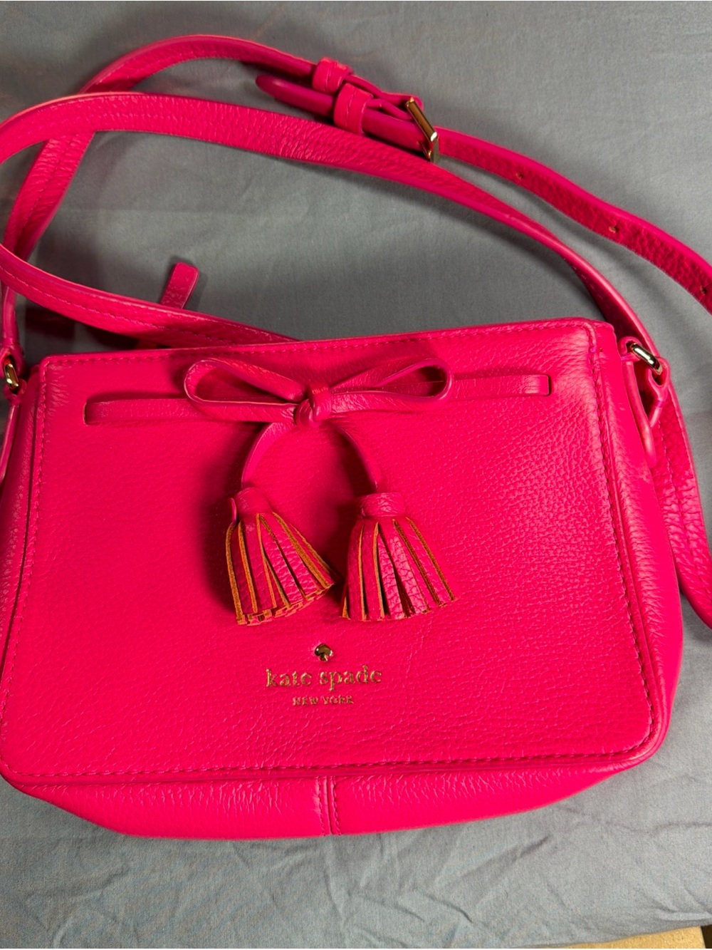 kate spade Neon Pink Leather Crossbody with Tassel Bow
